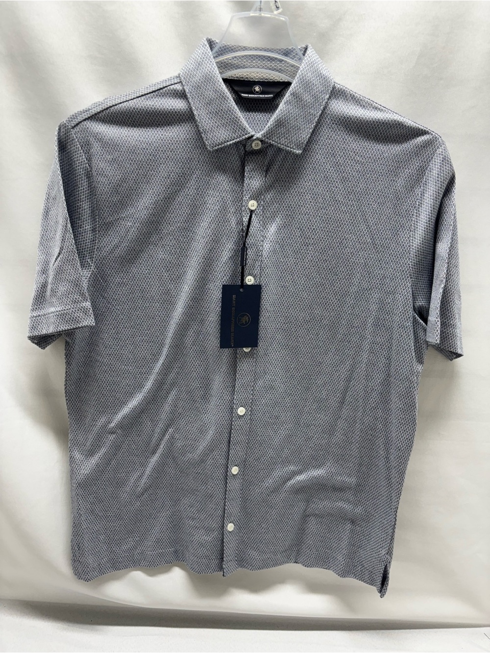 Hart Schaffner Marx Men's Geo Luxury Performance Short-Sleeve Shirt Sz M Blue